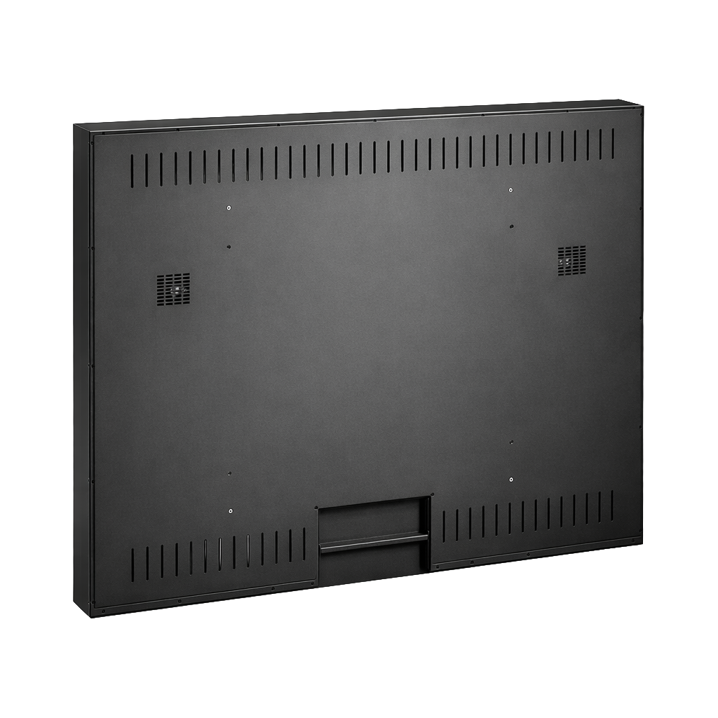 Quadra rear panel — HDMI input, VESA mount, industrial metal enclosure